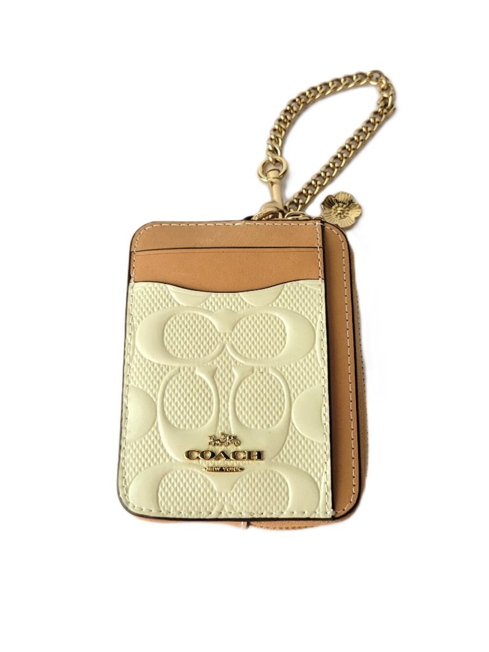 Coach CFI28 Zip Coin Case Debossed Signature Patent Leather Charm Light Lemon